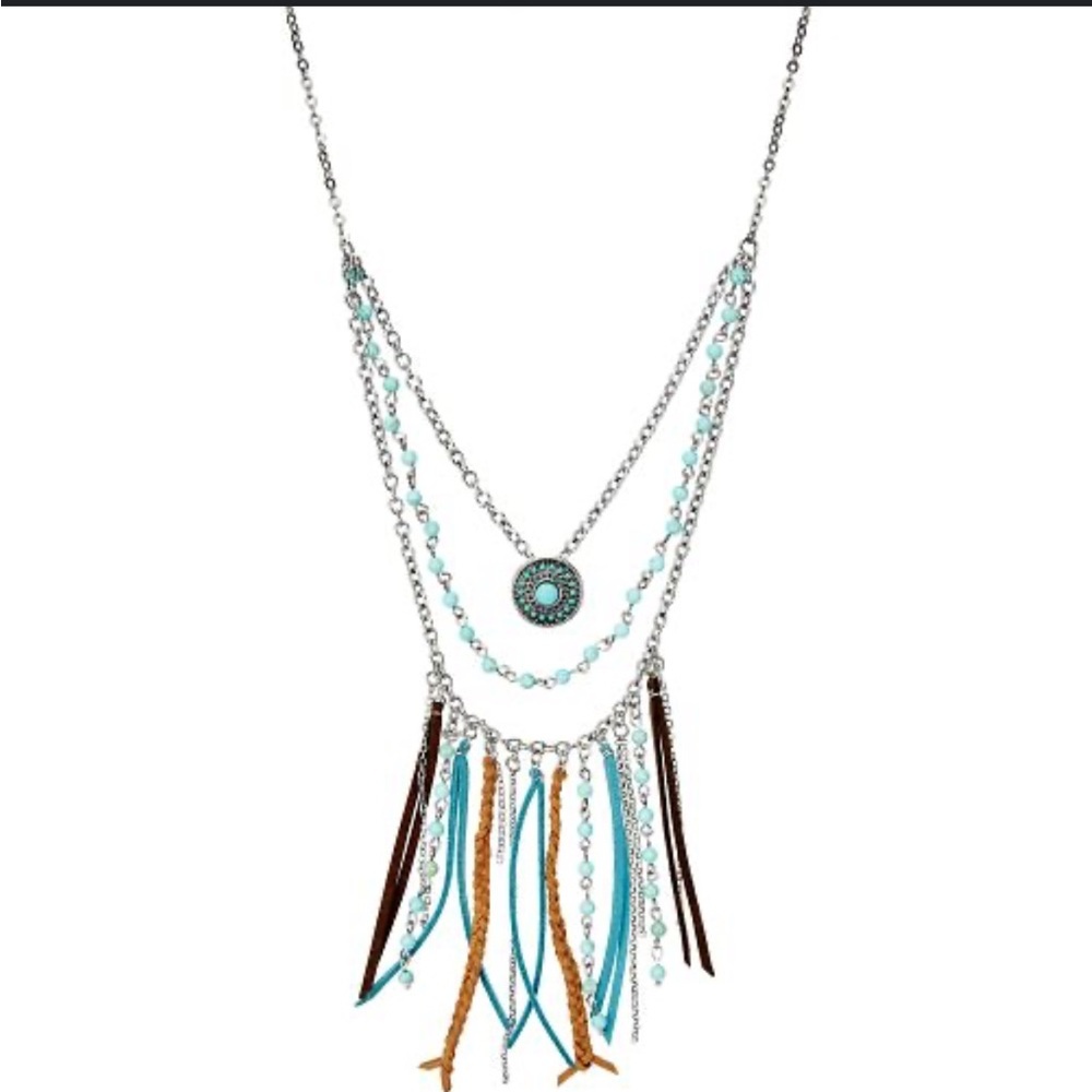 Justin Boots Silver and Turquoise Multi-Strand Necklace